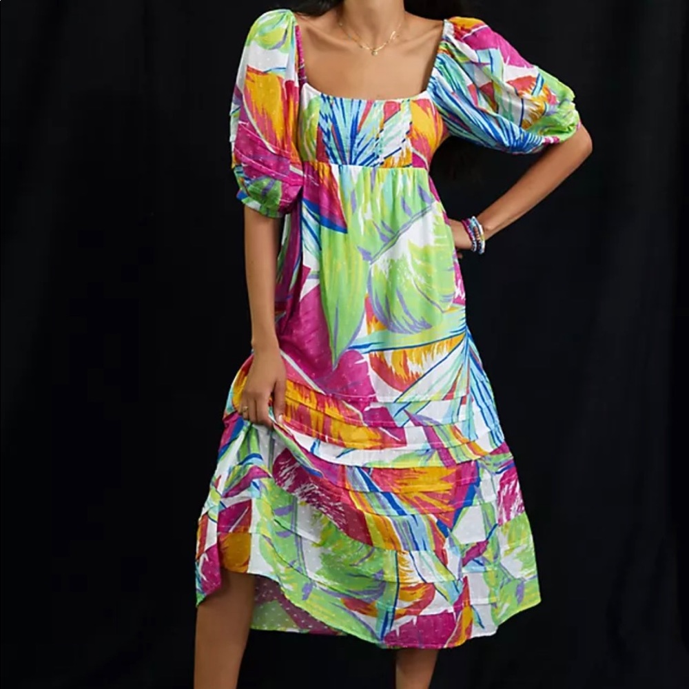 FARM Rio Multicolor Tropical Print Midi Dress